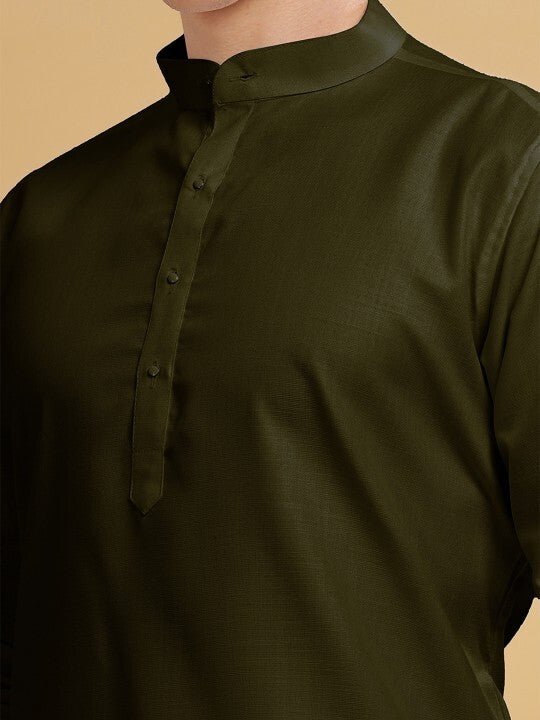 New Men’s Long Kurta Pajama Party Wear Solid Olive Green Indian S - 7X - 001FASHIONFORWARD