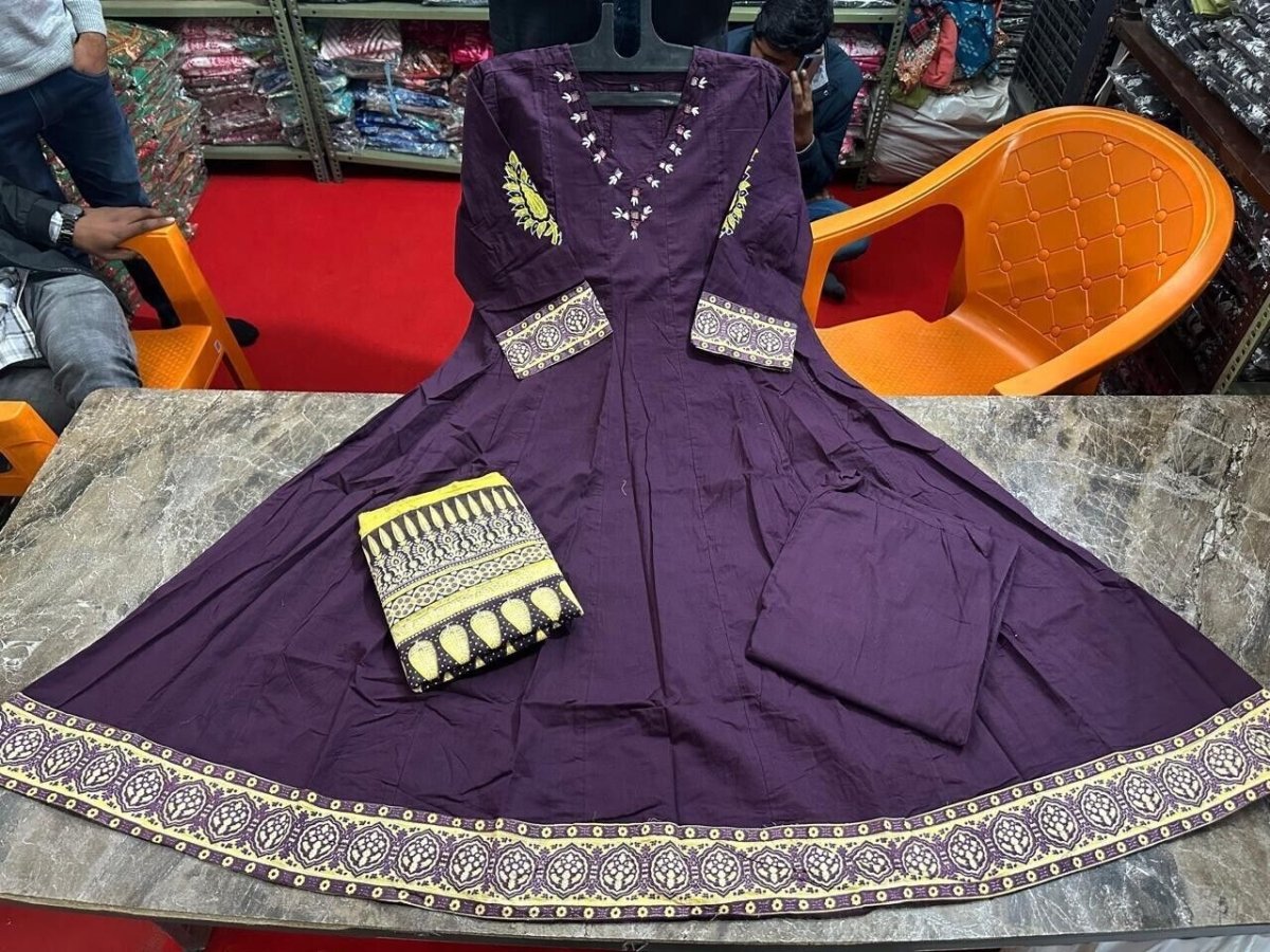 New Purple Cotton Anarkali Flared Suit Gown – Bollywood Indian Pakistani Wear - 001FASHIONFORWARD