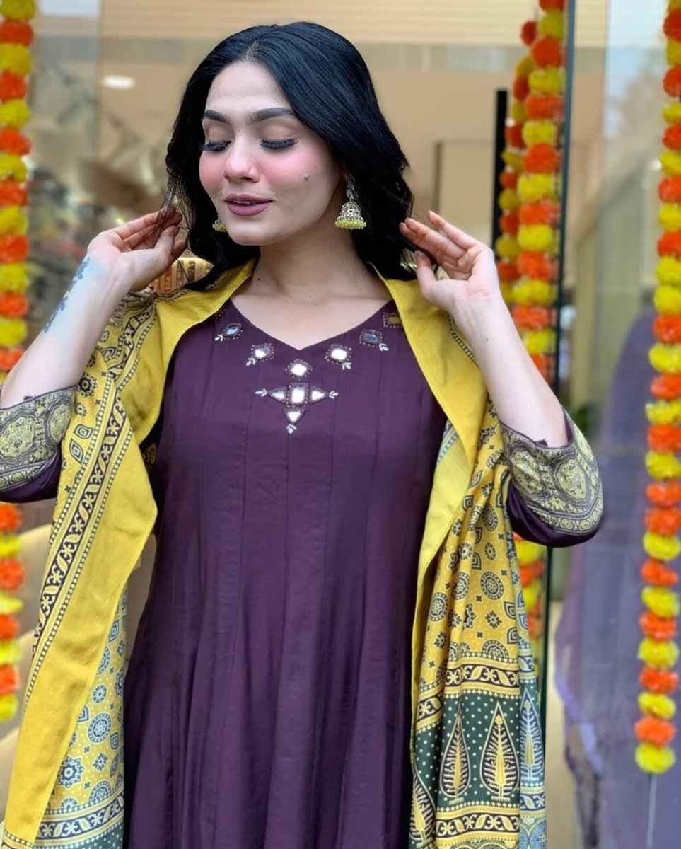 New Purple Cotton Anarkali Flared Suit Gown – Bollywood Indian Pakistani Wear - 001FASHIONFORWARD
