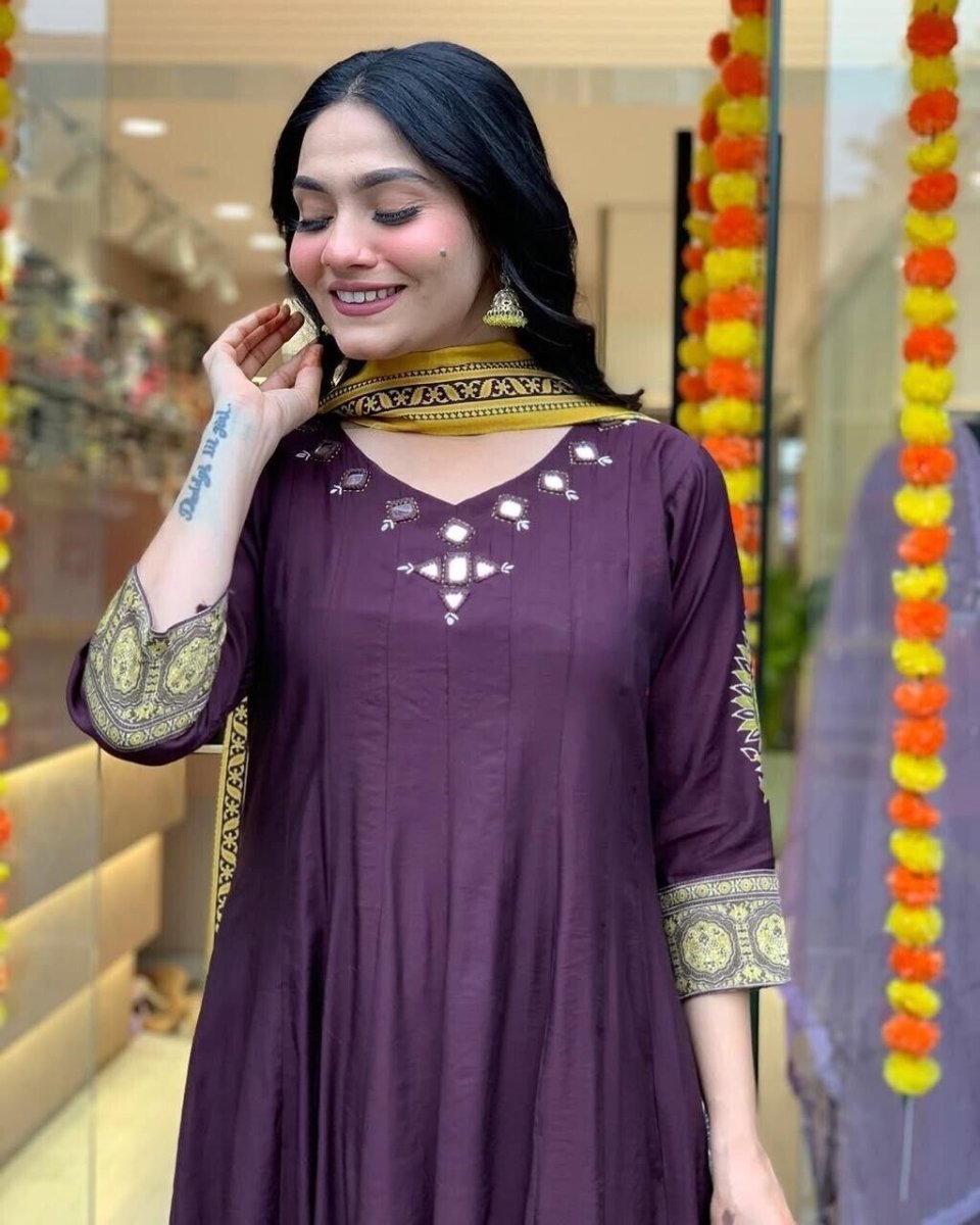 New Purple Cotton Anarkali Flared Suit Gown – Bollywood Indian Pakistani Wear - 001FASHIONFORWARD