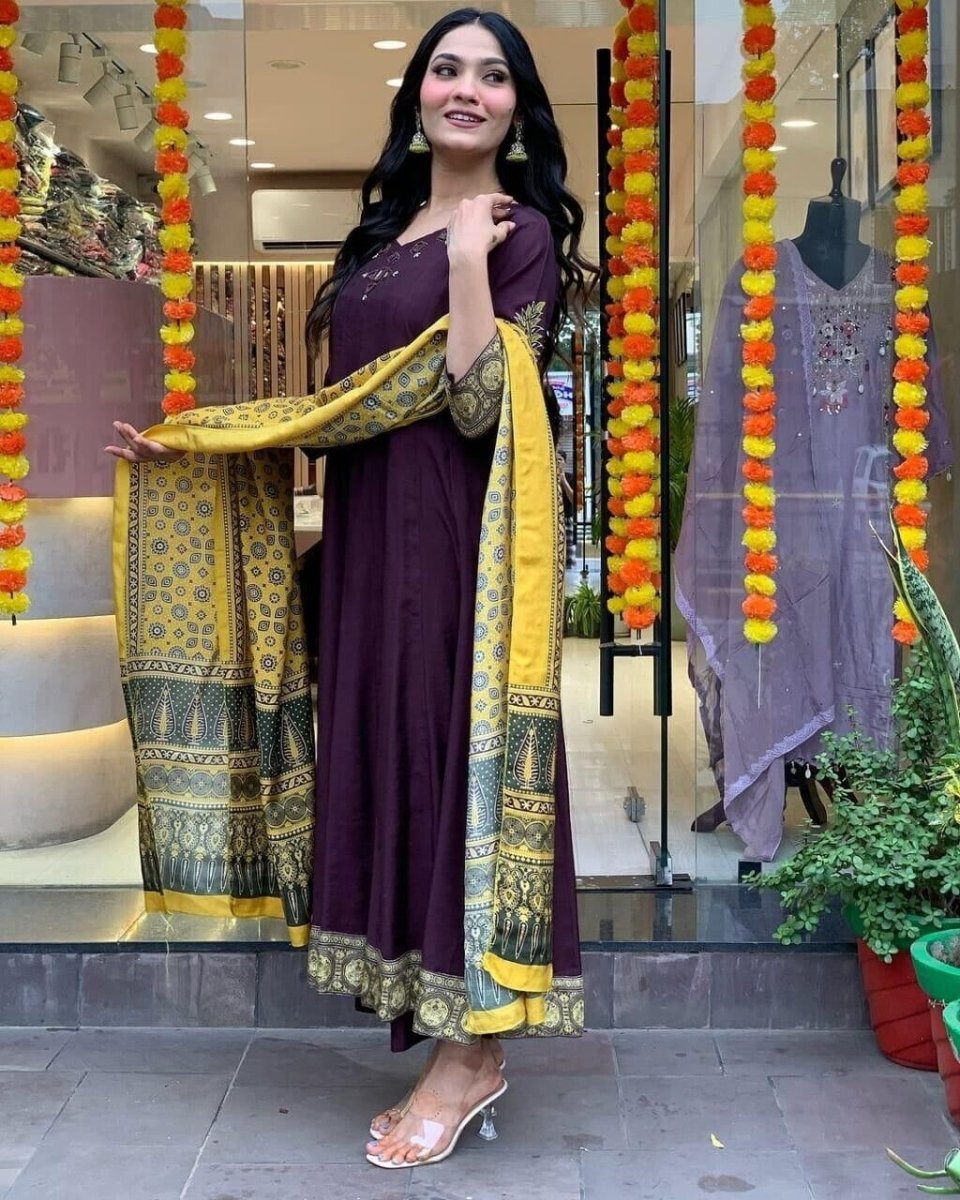 New Purple Cotton Anarkali Flared Suit Gown – Bollywood Indian Pakistani Wear - 001FASHIONFORWARD