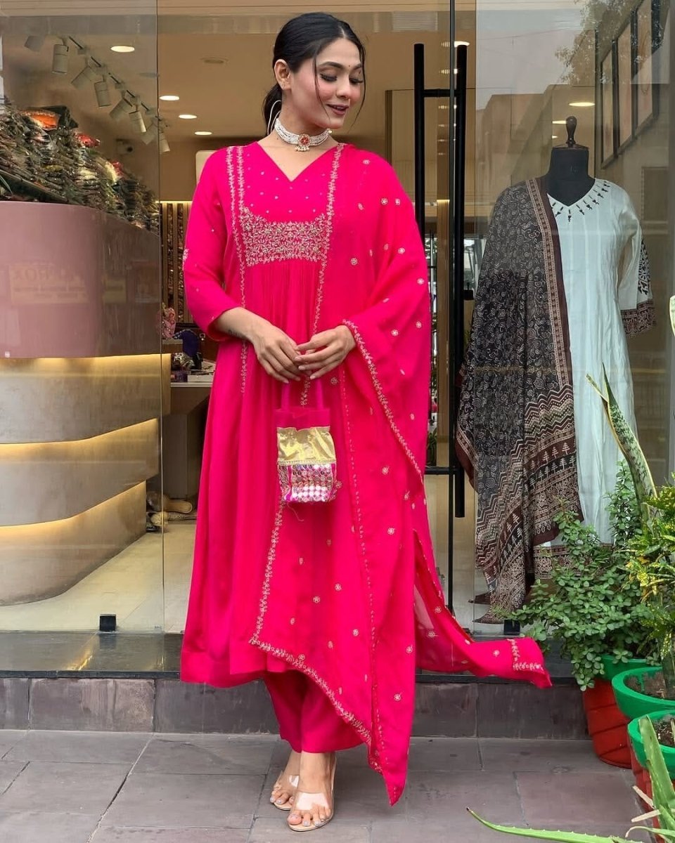 New Women Indian Anarkali Flared Gown Cotton Pakistani Wear Kurti 3PC Suit - 001FASHIONFORWARD