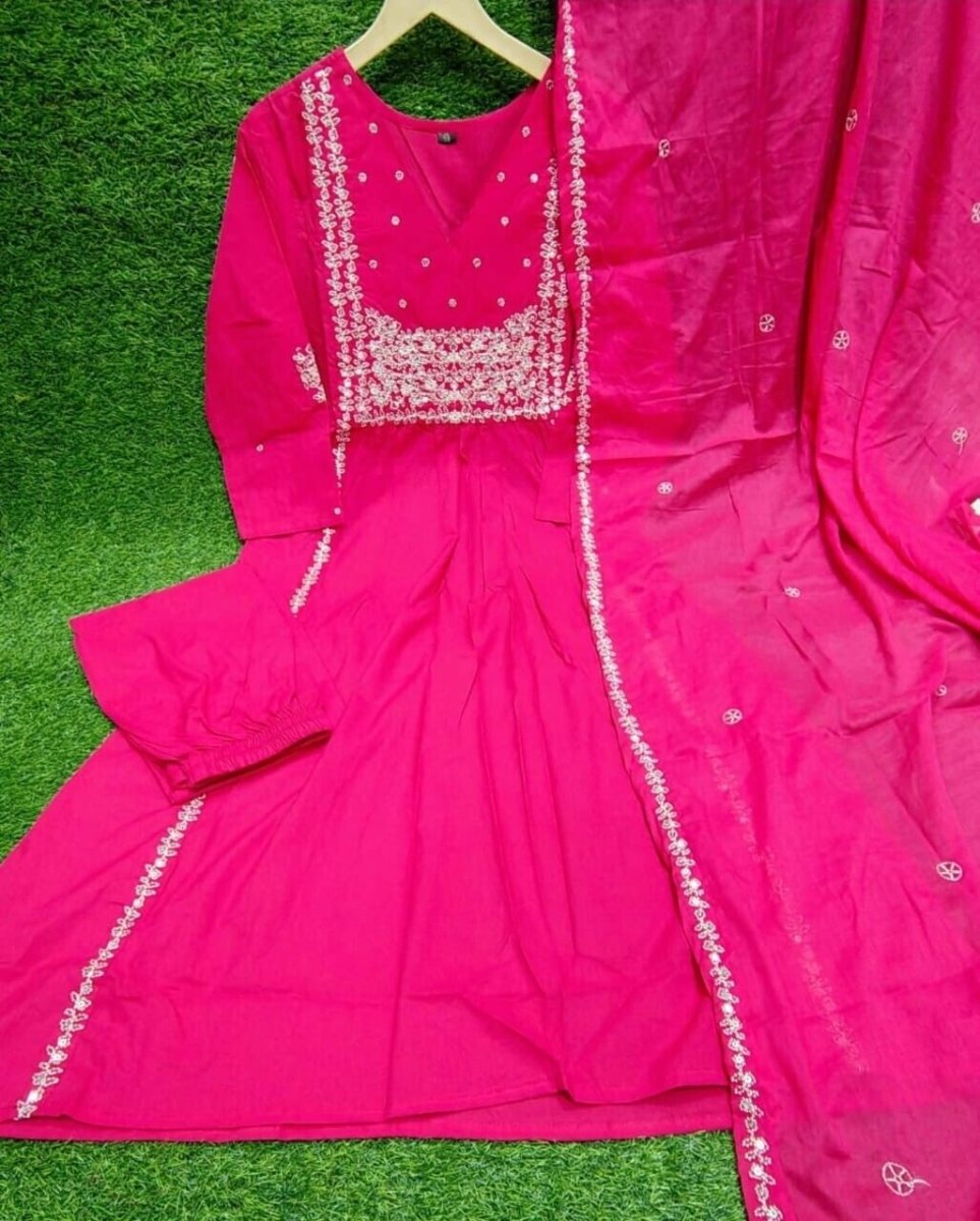 New Women Indian Anarkali Flared Gown Cotton Pakistani Wear Kurti 3PC Suit - 001FASHIONFORWARD