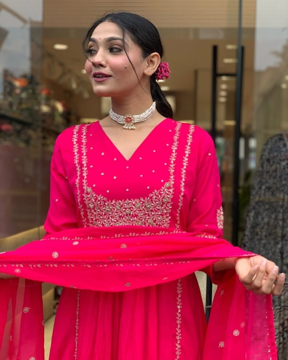 New Women Indian Anarkali Flared Gown Cotton Pakistani Wear Kurti 3PC Suit - 001FASHIONFORWARD
