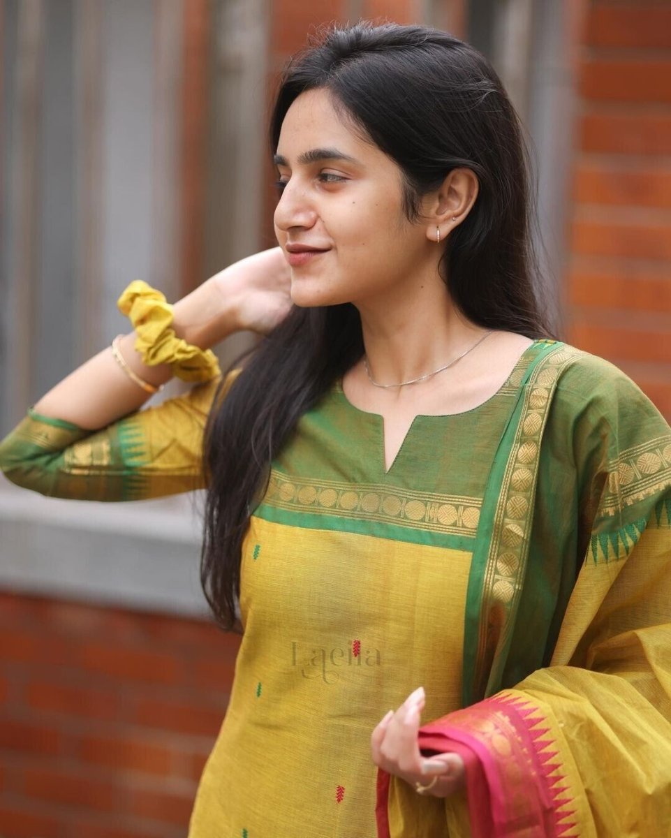 Pakistani Casual Yellow Cotton Solid & Kanchi Lining Cotton Salwar Kameez Women - 001FASHIONFORWARD