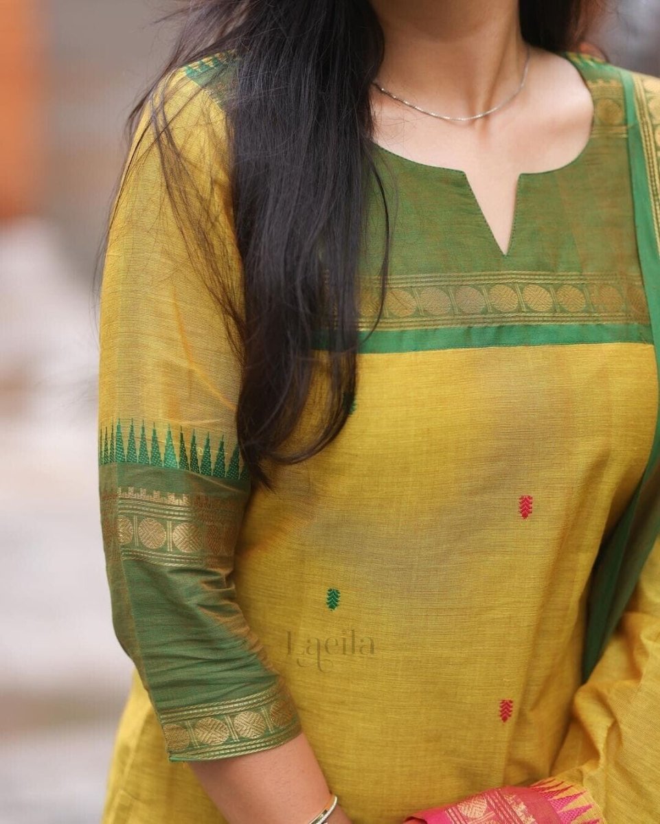 Pakistani Casual Yellow Cotton Solid & Kanchi Lining Cotton Salwar Kameez Women - 001FASHIONFORWARD