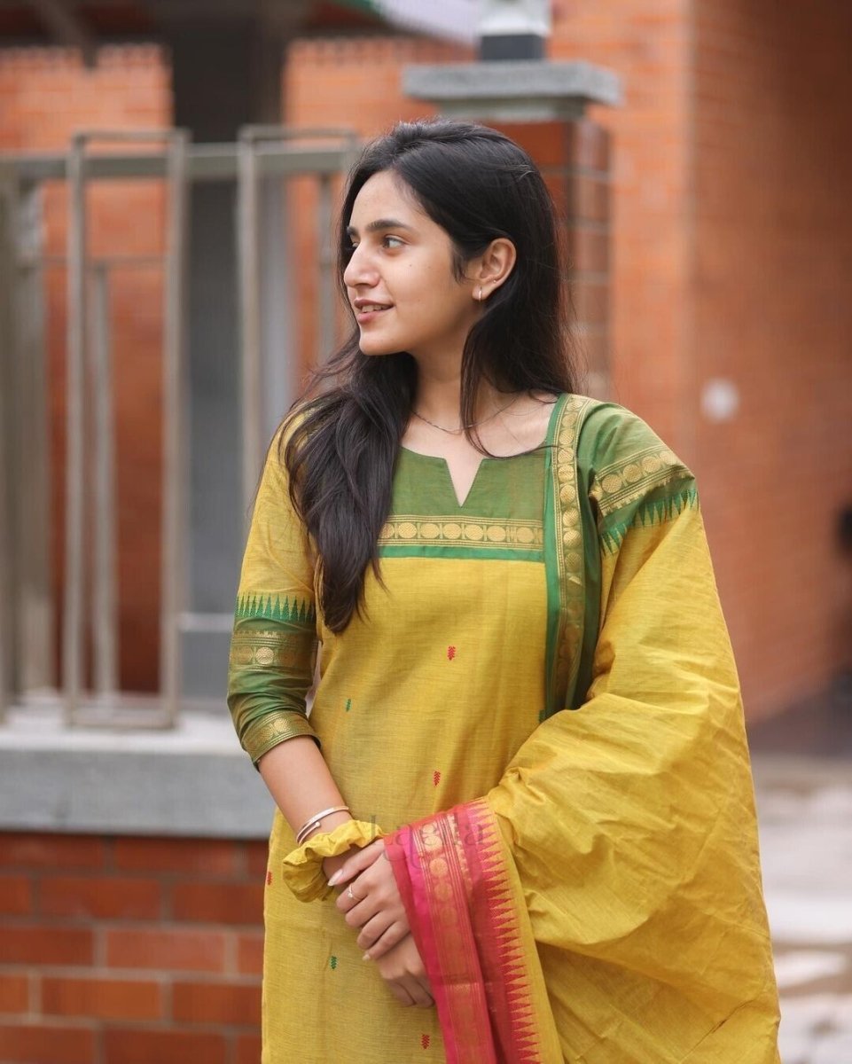 Pakistani Casual Yellow Cotton Solid & Kanchi Lining Cotton Salwar Kameez Women - 001FASHIONFORWARD
