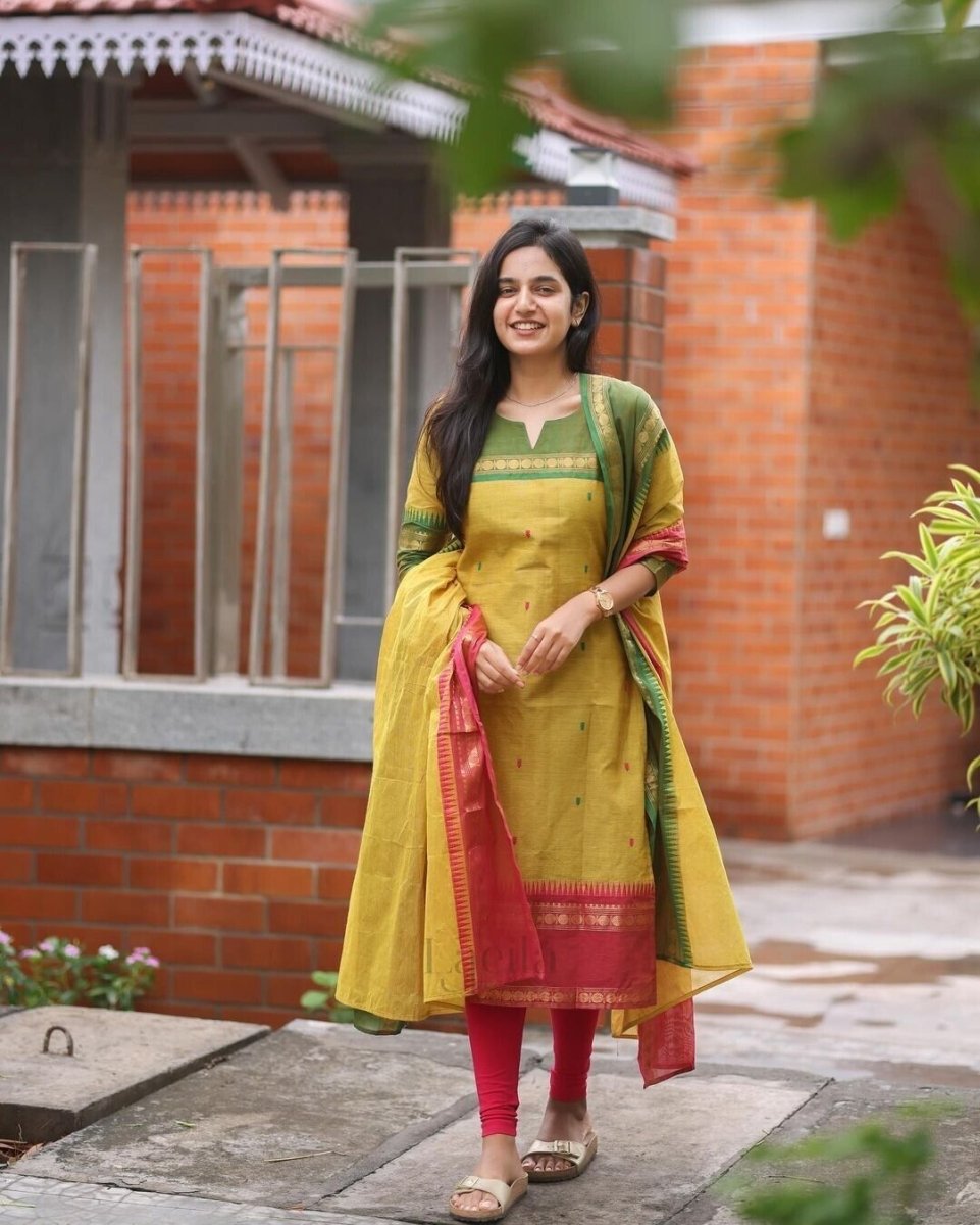 Pakistani Casual Yellow Cotton Solid & Kanchi Lining Cotton Salwar Kameez Women - 001FASHIONFORWARD
