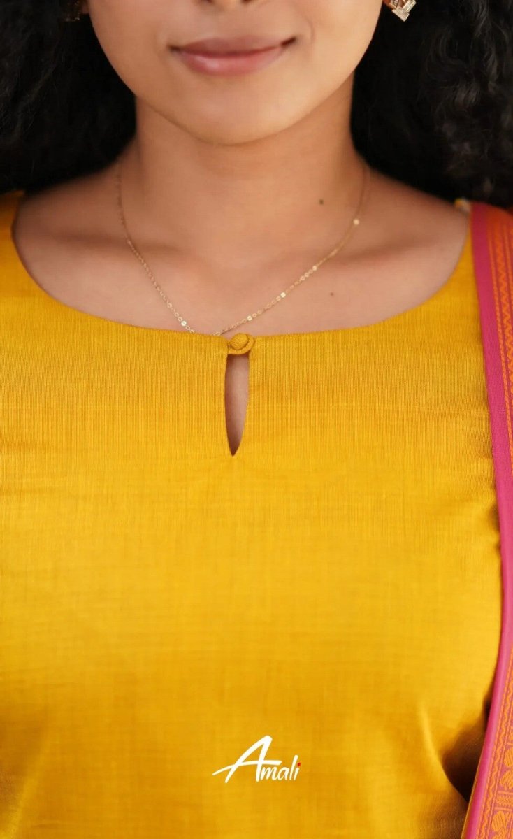 Pakistani Casual Yellow Cotton Solid & Kanchi Lining Cotton Salwar Kameez Women - 001FASHIONFORWARD