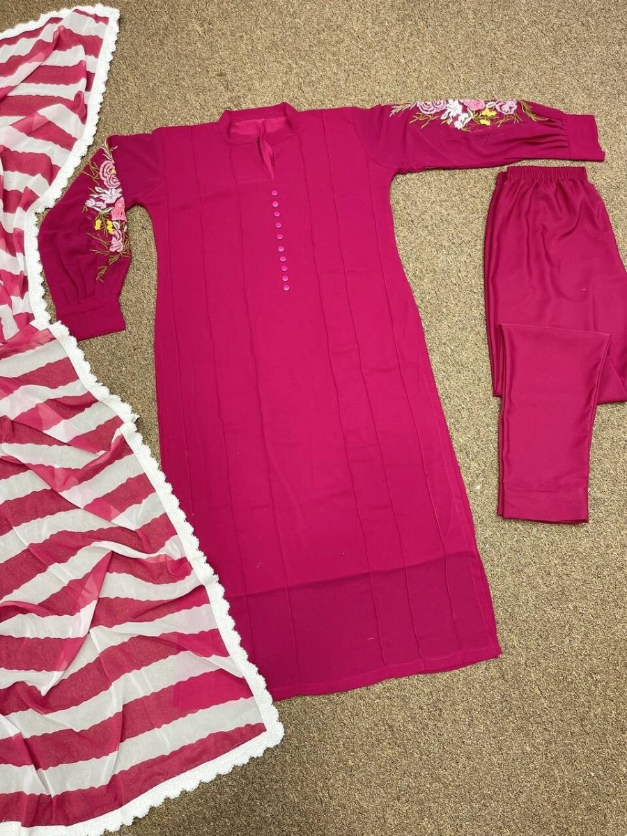 Pakistani Indian Kurti Kurta 3PC Salwar Kameez Chunni Tunic Silk Kurti - 001FASHIONFORWARD