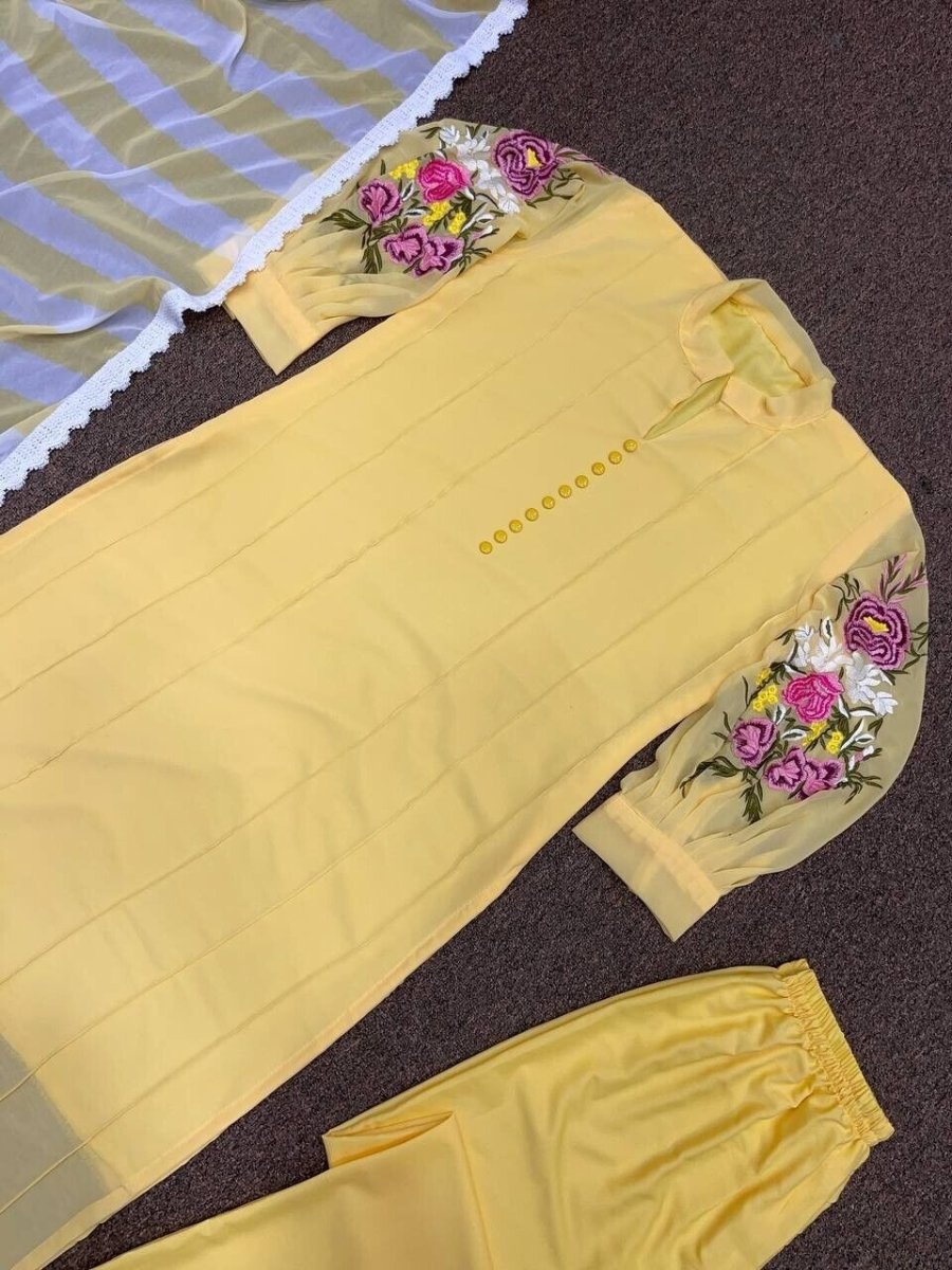 Pakistani Indian Kurti Kurta 3PC Salwar Kameez Chunni Tunic Silk Kurti - 001FASHIONFORWARD