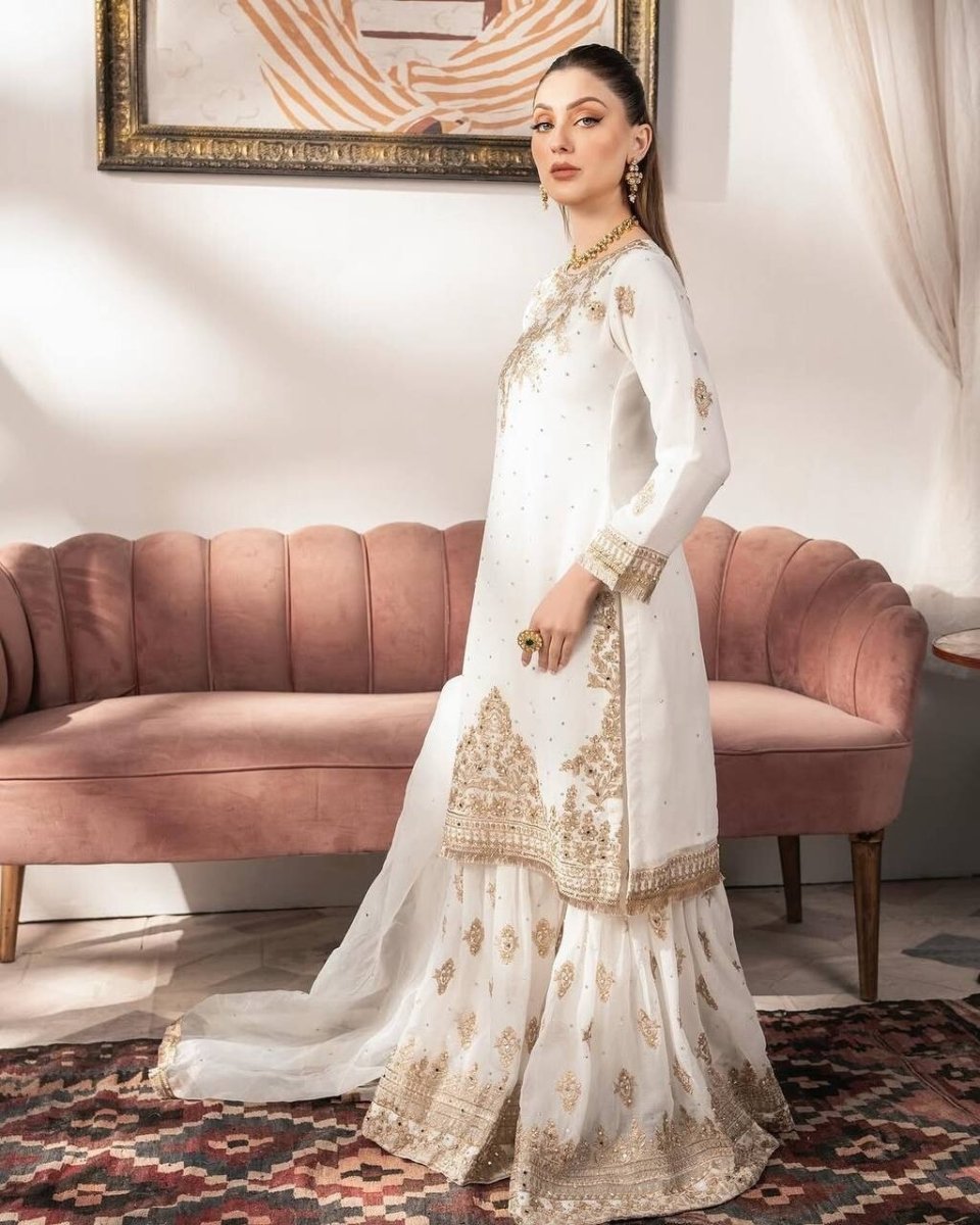 Pakistani Indian Wedding Sharara Suit with Designer Kurti - Eid Collection - 001FASHIONFORWARD