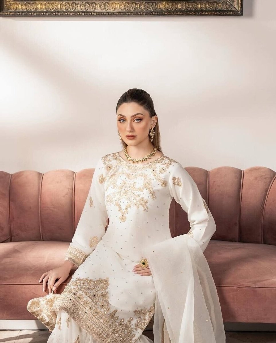 Pakistani Indian Wedding Sharara Suit with Designer Kurti - Eid Collection - 001FASHIONFORWARD