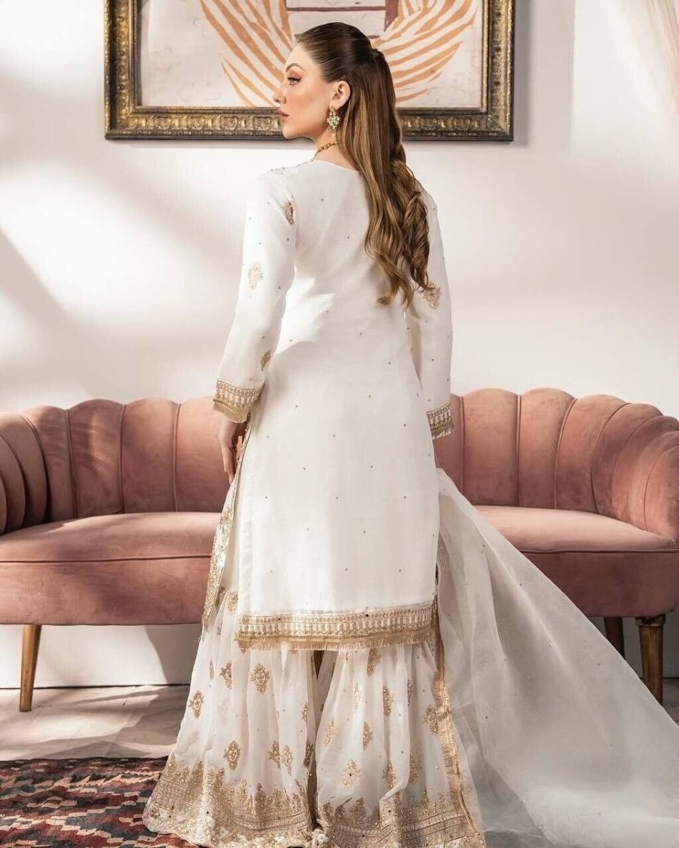 Pakistani Indian Wedding Sharara Suit with Designer Kurti - Eid Collection - 001FASHIONFORWARD