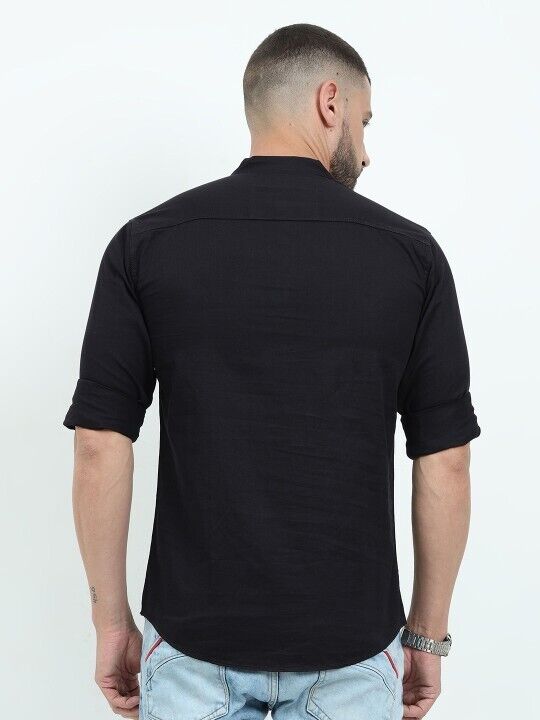 Pakistani Pure Cotton Short Kurta Tunic shirt Men’s Solid Black Plus Size S - 7X - 001FASHIONFORWARD