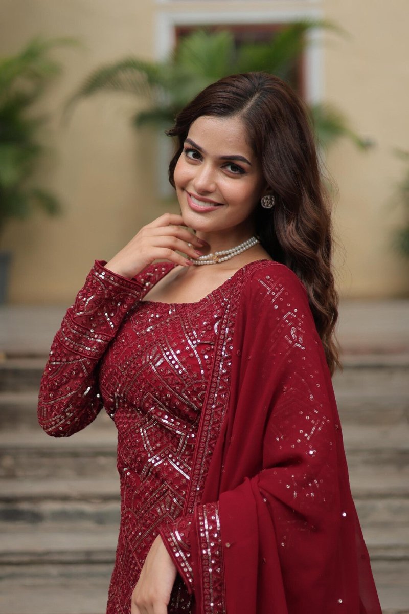 Pakistani Red Sharara Salwar Kameez Ready to Wear Kurti Georgette Sharara Set - 001FASHIONFORWARD