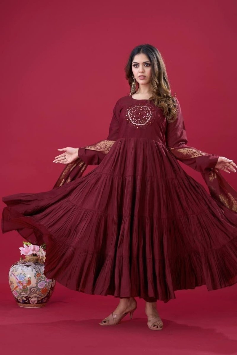 Pakistani Silk Salwar Kameez Readymade Suit Indian Wedding Party Gown Anarkali - 001FASHIONFORWARD