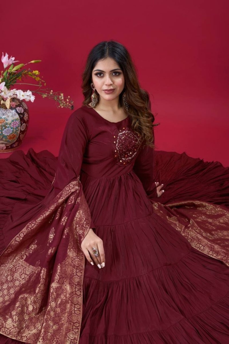 Pakistani Silk Salwar Kameez Readymade Suit Indian Wedding Party Gown Anarkali - 001FASHIONFORWARD
