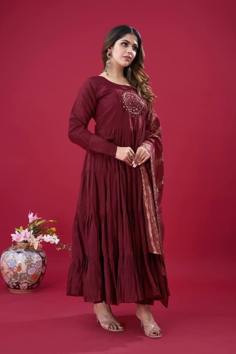 Pakistani Silk Salwar Kameez Readymade Suit Indian Wedding Party Gown Anarkali - 001FASHIONFORWARD