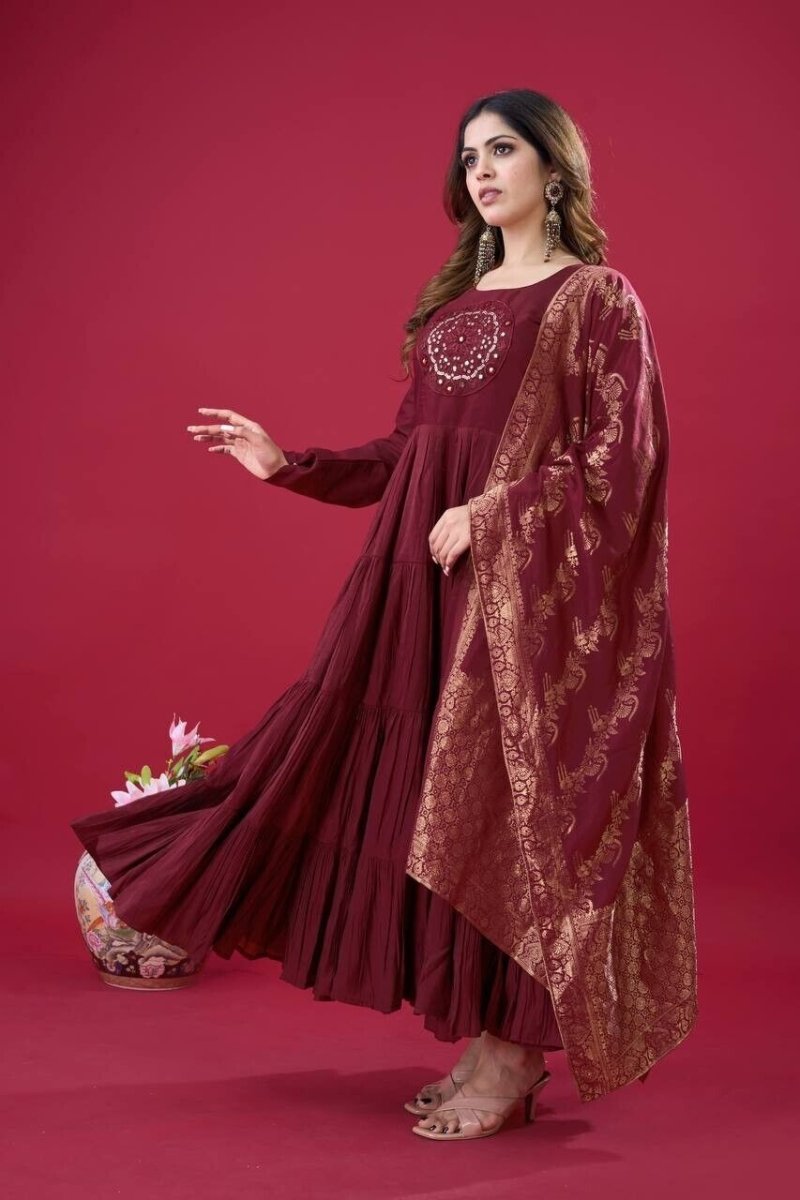 Pakistani Silk Salwar Kameez Readymade Suit Indian Wedding Party Gown Anarkali - 001FASHIONFORWARD
