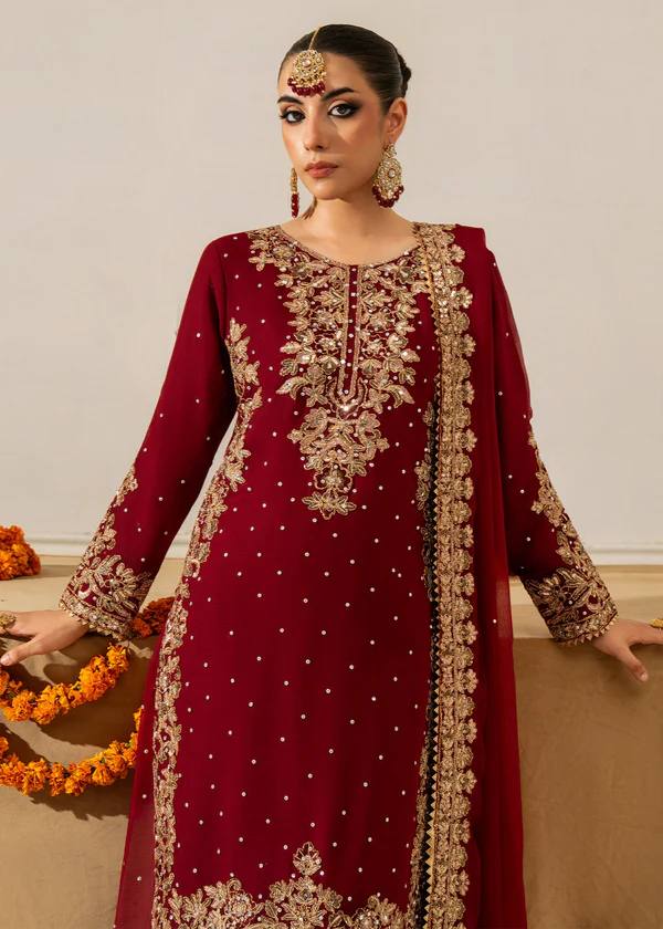 Parti Wear Red Sharara Suit With Sequence & Moti Work - 001FASHIONFORWARD