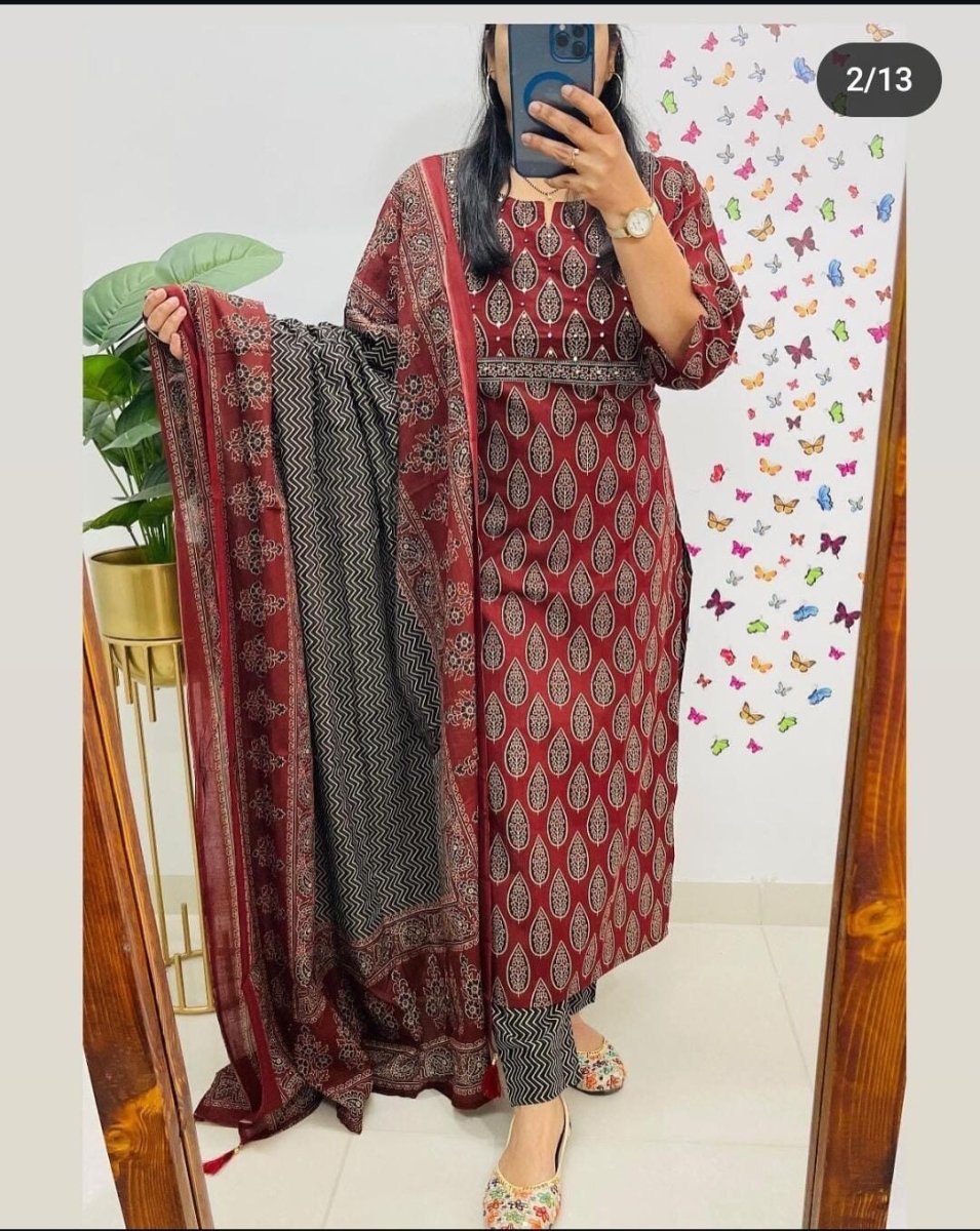 Party Wear Cotton Salwar kameez Pant Set Women Designer Suit Kurti Dress 3PC - 001FASHIONFORWARD