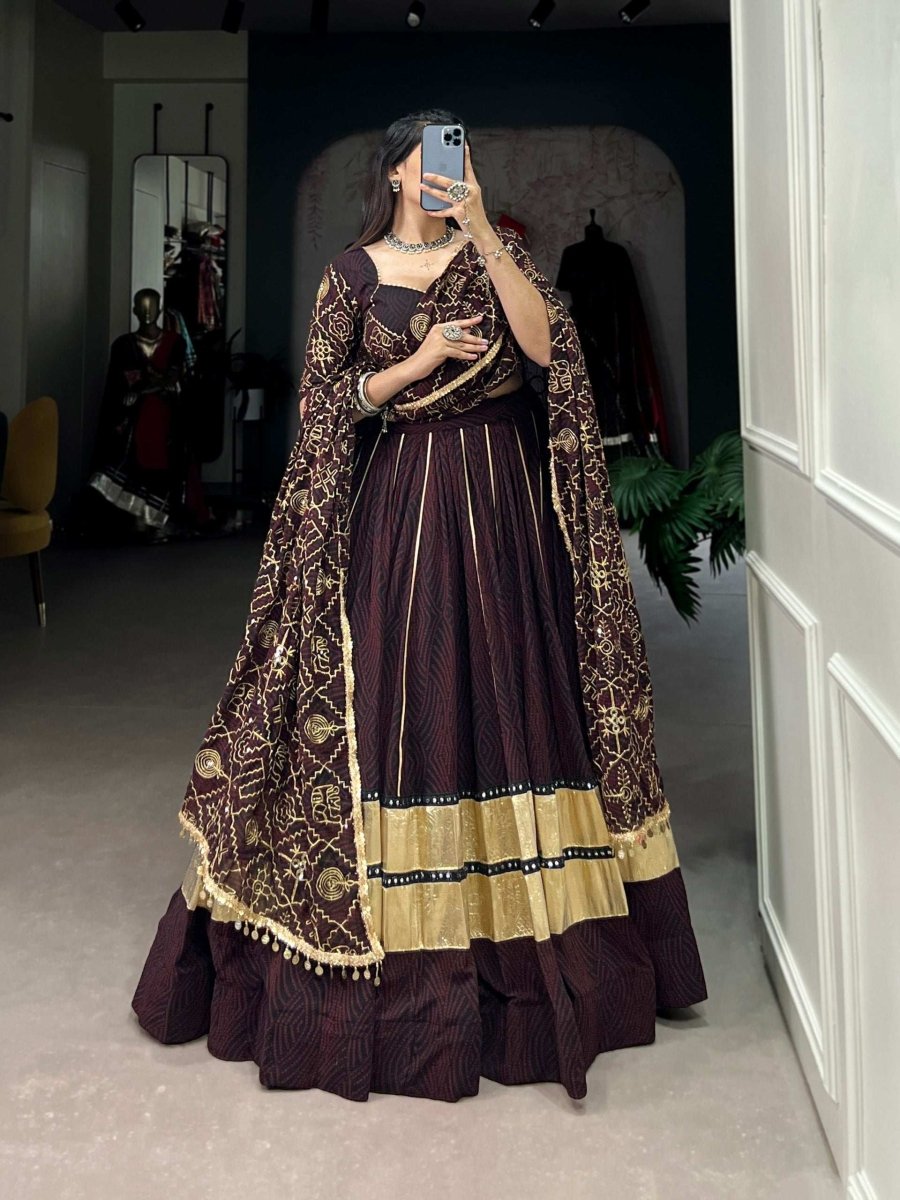 Party Wear Readymade Designer Embossed Georgette Lehanga With Mirror Lace - 001FASHIONFORWARD