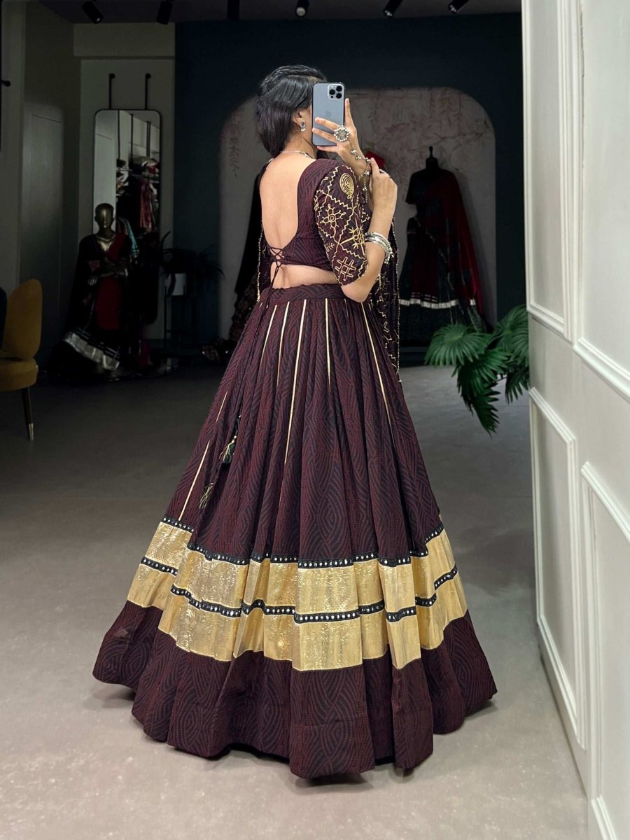 Party Wear Readymade Designer Embossed Georgette Lehanga With Mirror Lace - 001FASHIONFORWARD