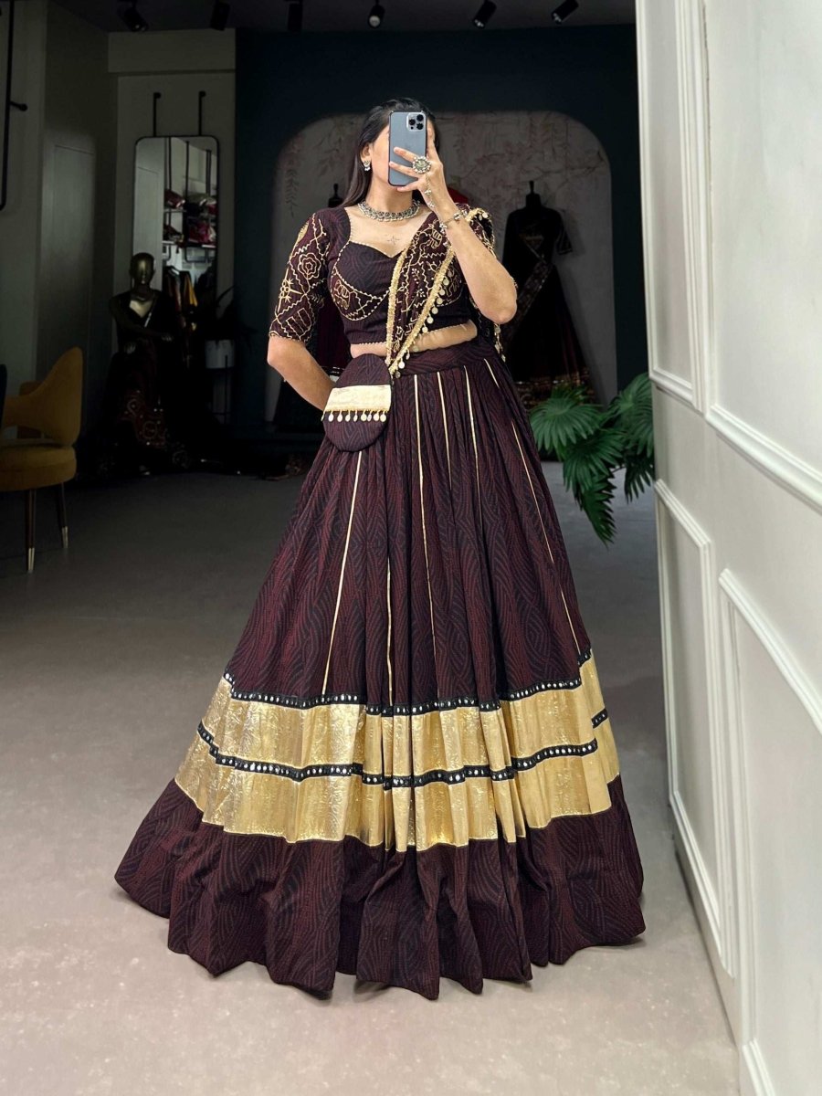 Party Wear Readymade Designer Embossed Georgette Lehanga With Mirror Lace - 001FASHIONFORWARD