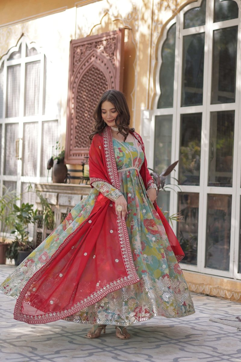 Premium Readymade Anarkali gown Alia Cut Gown with Dupatta suit Set - 001FASHIONFORWARD