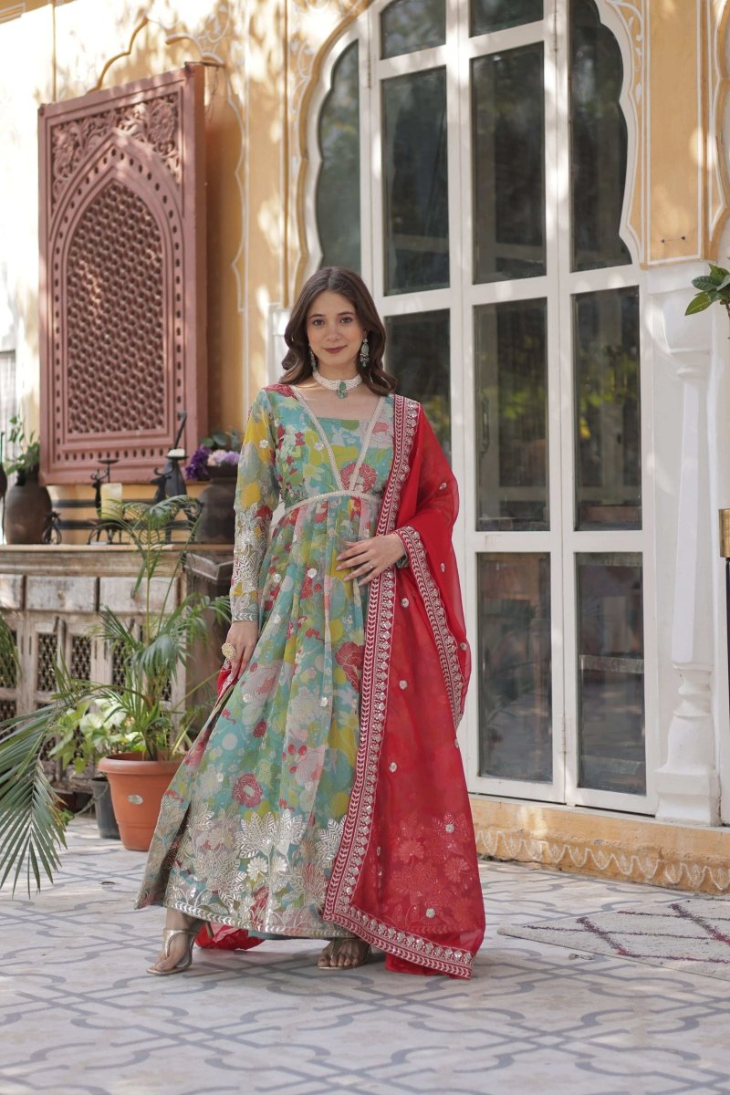 Premium Readymade Anarkali gown Alia Cut Gown with Dupatta suit Set - 001FASHIONFORWARD