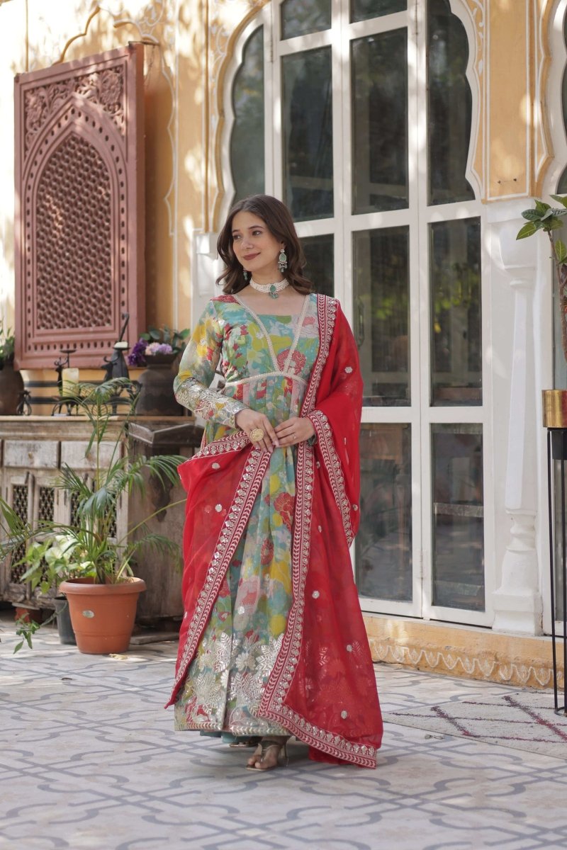 Premium Readymade Anarkali gown Alia Cut Gown with Dupatta suit Set - 001FASHIONFORWARD