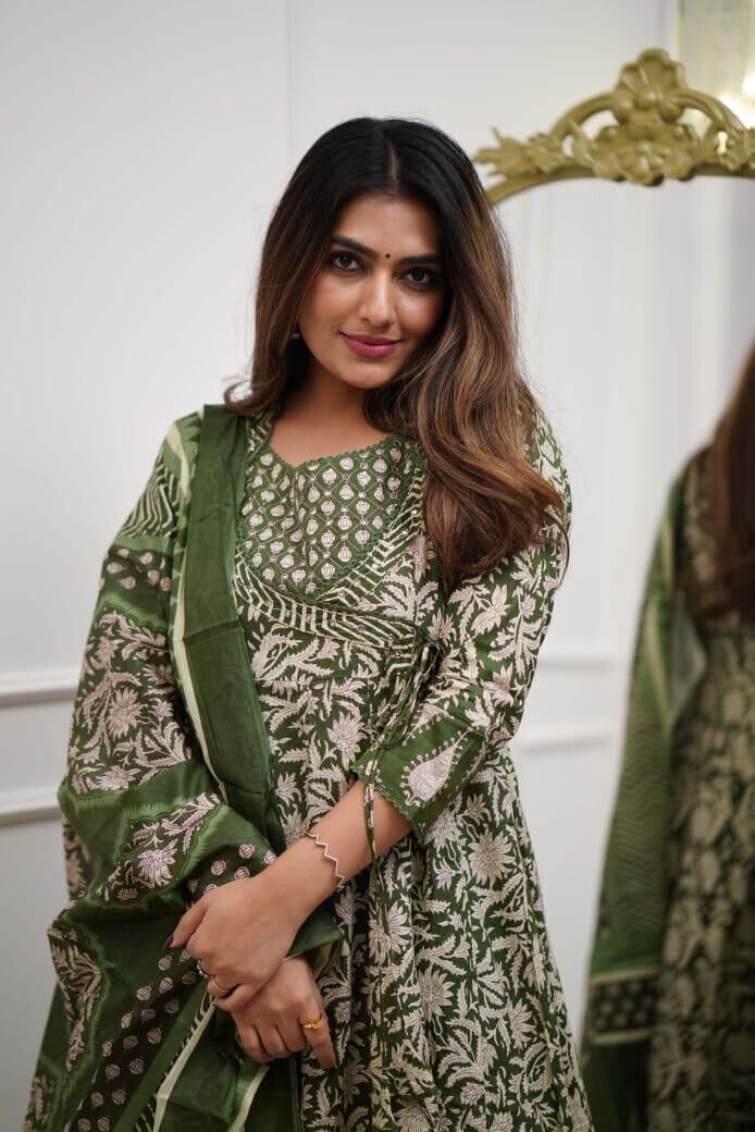 Printed Floral Cotton Anarkali Gown Suit – Bollywood Style Ethnic Wedding Dress - 001FASHIONFORWARD