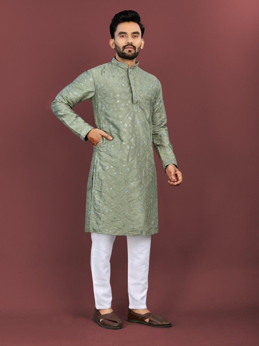 Punjabi Kurta Pajama for Man Indian Lucknowi Long Kurta for Wedding Party Wear - 001FASHIONFORWARD