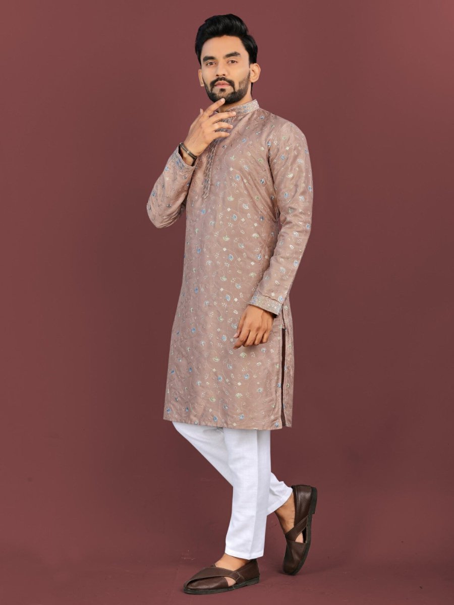 Punjabi Kurta Pajama for Man Indian Lucknowi Long Kurta for Wedding Party Wear - 001FASHIONFORWARD