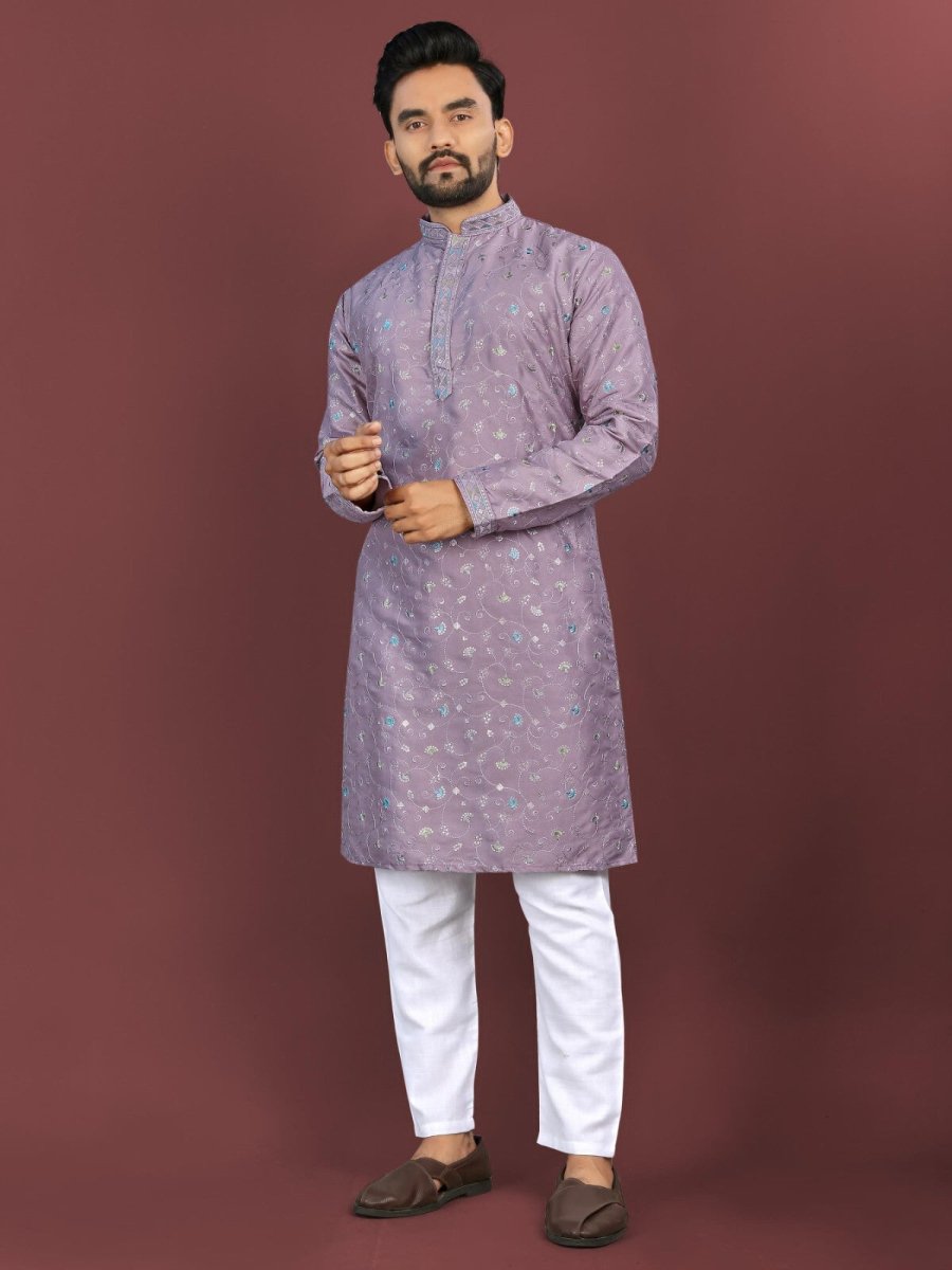 Punjabi Kurta Pajama for Man Indian Lucknowi Long Kurta for Wedding Party Wear - 001FASHIONFORWARD