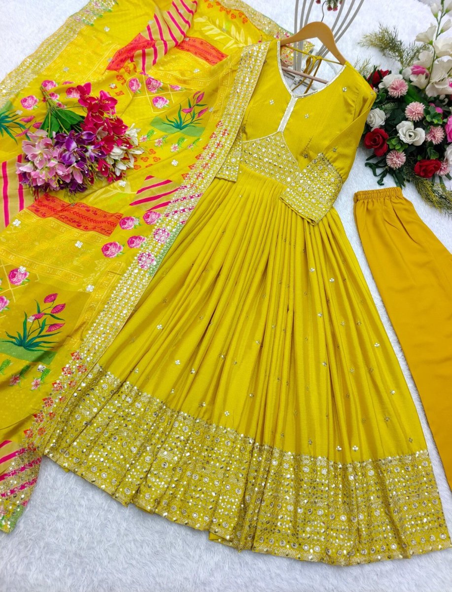 Pure Chinon Silk Anarkali Gown Set with Dupatta Elegant Party & Wedding Wear - 001FASHIONFORWARD
