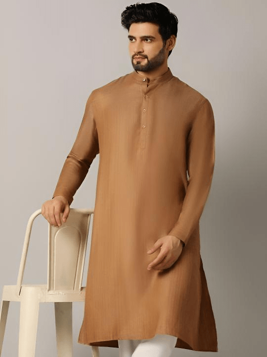Pure Cotton Pakistani Men’s Shirt Heavy Kurta PartyWear Solid Long Kurta for Men - 001FASHIONFORWARD