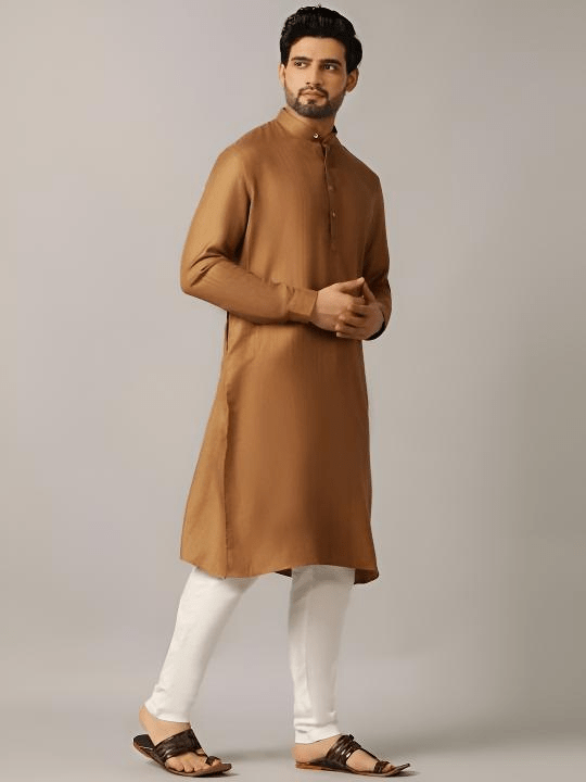 Pure Cotton Pakistani Men’s Shirt Heavy Kurta PartyWear Solid Long Kurta for Men - 001FASHIONFORWARD