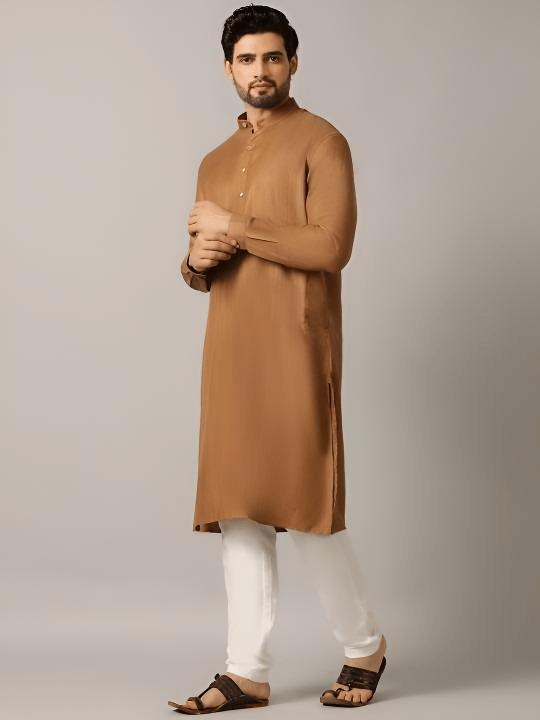 Pure Cotton Pakistani Men’s Shirt Heavy Kurta PartyWear Solid Long Kurta for Men - 001FASHIONFORWARD