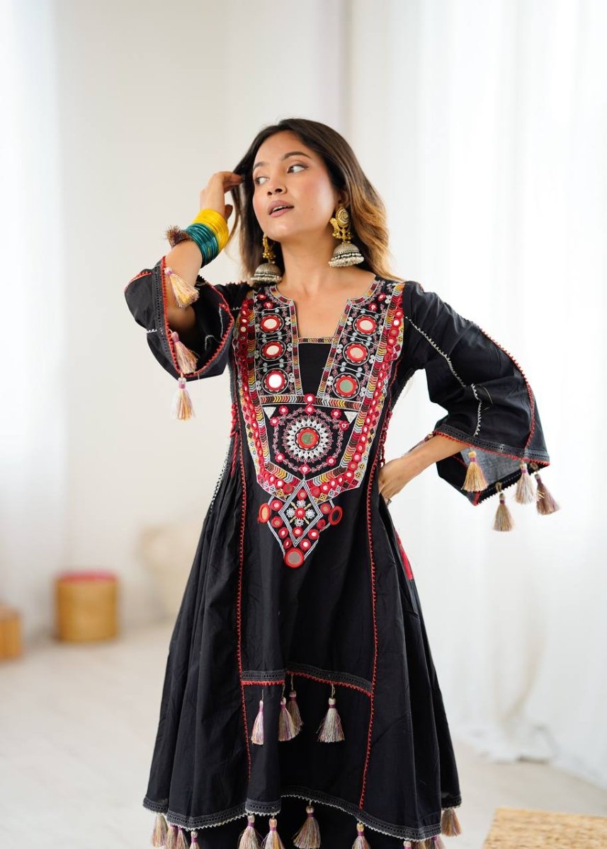 Pure Khadi Cotton Sequence work Indian Anarkali Gown co - ord Set – Party Wear - 001FASHIONFORWARD