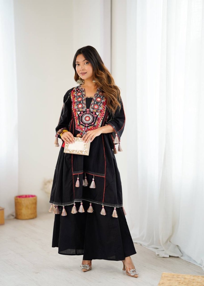 Pure Khadi Cotton Sequence work Indian Anarkali Gown co - ord Set – Party Wear - 001FASHIONFORWARD