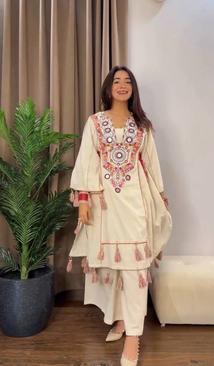 Pure Khadi Cotton Sequence work Indian Anarkali Gown co - ord Set – Party Wear (Ready - Made) - 001FASHIONFORWARD