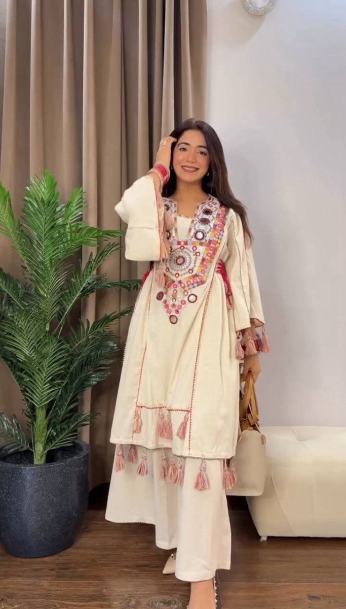 Pure Khadi Cotton Sequence work Indian Anarkali Gown co - ord Set – Party Wear (Ready - Made) - 001FASHIONFORWARD
