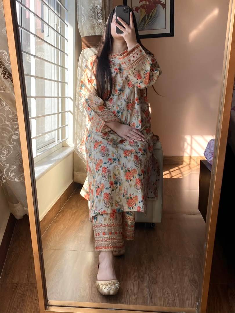 Pure Natural Roman Silk with Digital Print 2 pcs Co - ord set - 001FASHIONFORWARD