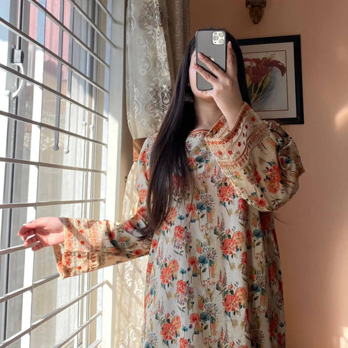 Pure Natural Roman Silk with Digital Print 2 pcs Co - ord set - 001FASHIONFORWARD