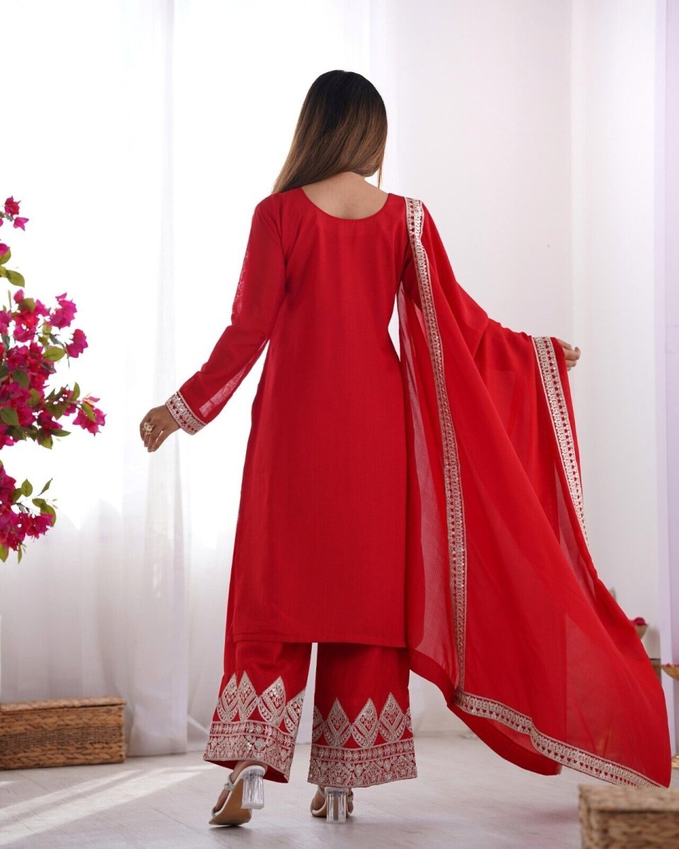 Pure Vichitra Silk with Beautiful Embroidery Sequence and Dori Work Sharara - 001FASHIONFORWARD