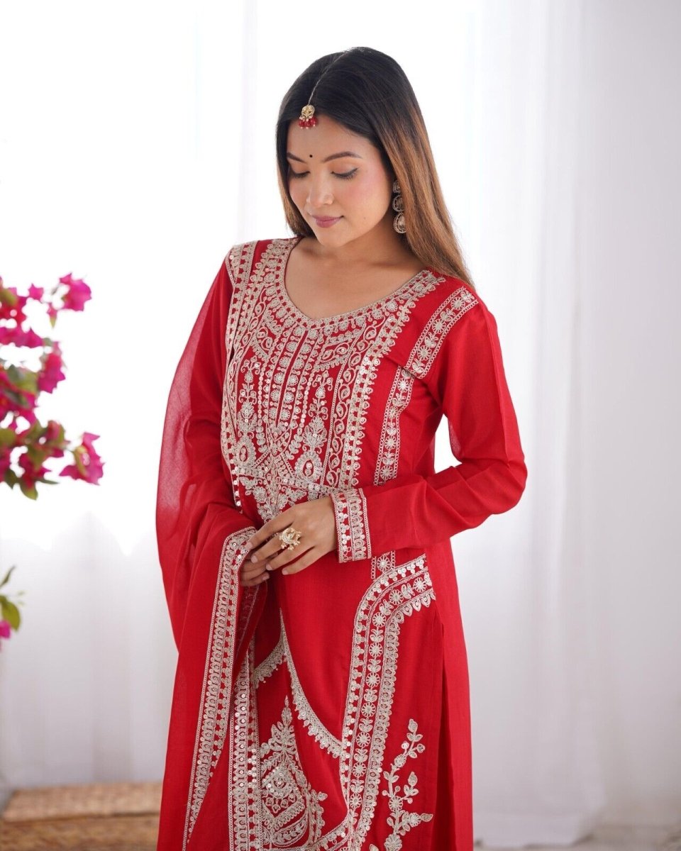 Pure Vichitra Silk with Beautiful Embroidery Sequence and Dori Work Sharara - 001FASHIONFORWARD