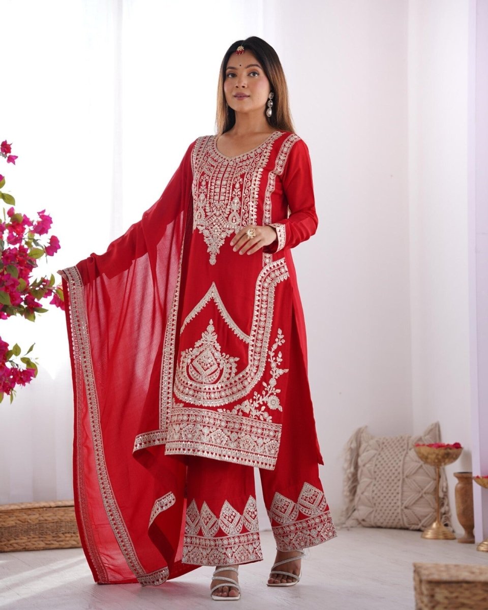 Pure Vichitra Silk with Beautiful Embroidery Sequence and Dori Work Sharara - 001FASHIONFORWARD