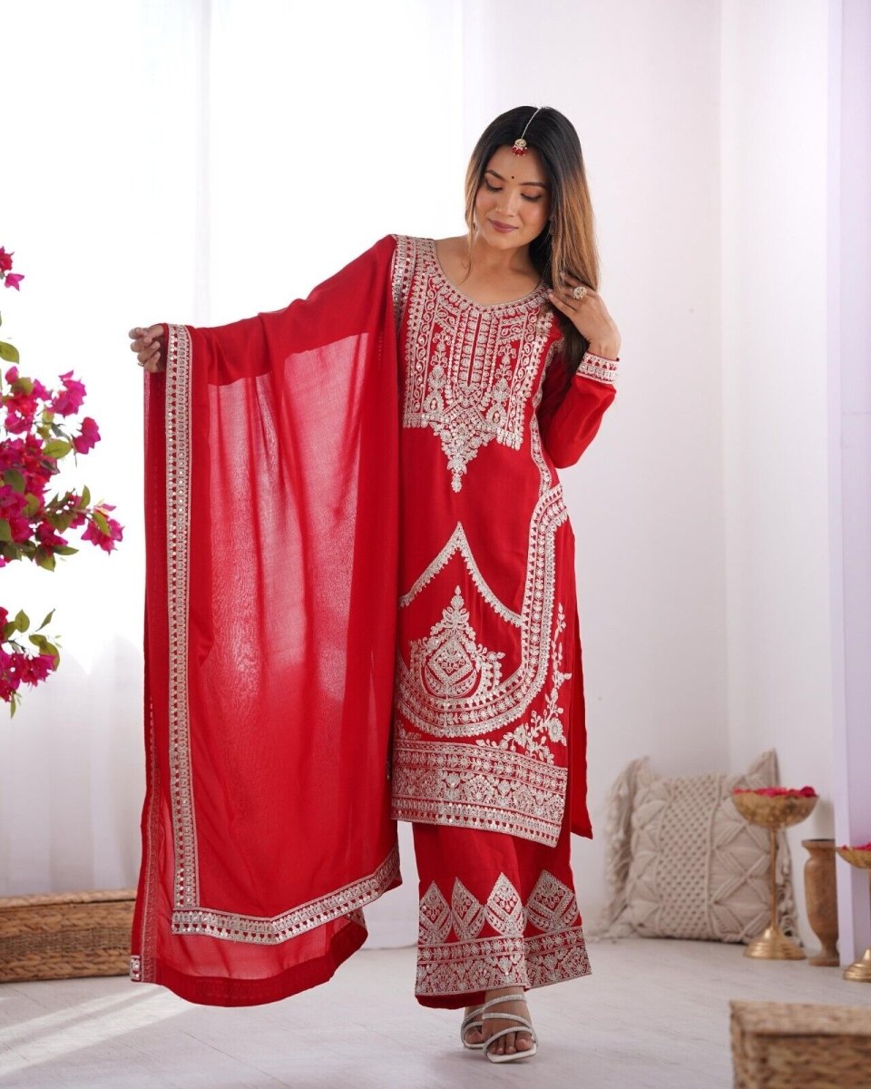 Pure Vichitra Silk with Beautiful Embroidery Sequence and Dori Work Sharara - 001FASHIONFORWARD